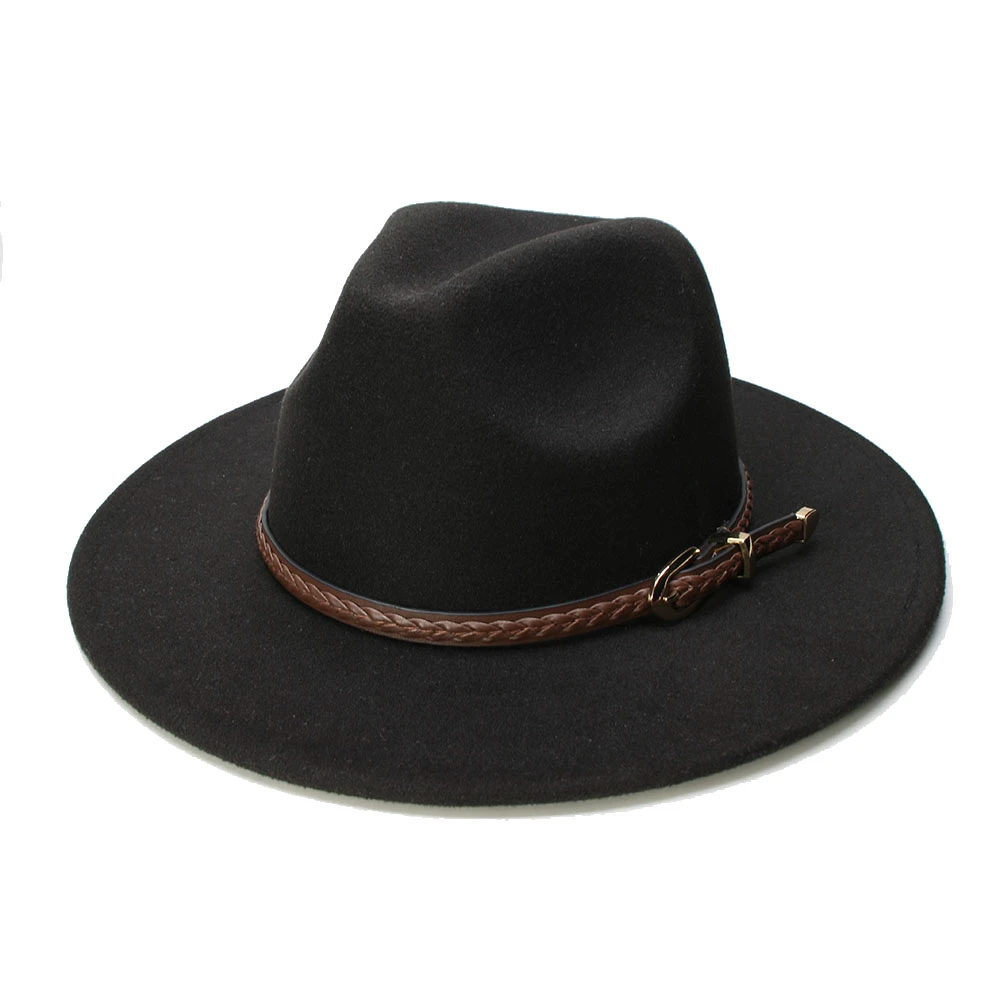 summer fedora LUCKYLIANJI Retro Women Men Vintage 100% Wool Wide Brim Cap Fedora Panama Jazz Bowler Hat Brown Knit Leather Band (57cm/adjust) small fedora hat