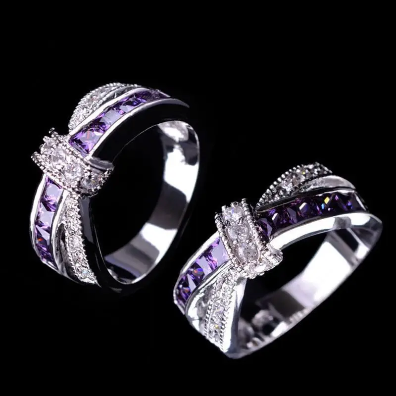 2017 jewelry cross finger ring for lady paved zircon luxury princess women wedding engagement ring purple pink color rings - Discount Wedding Rings Women 2017 jewelry cross finger ring for lady paved zircon luxury princess women wedding engagement ring purple pink color rings - Discount Wedding Rings Women