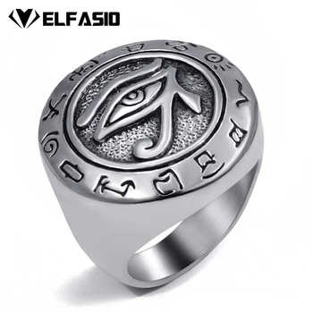 

Mens Boys Egyptian Eye of Horus Ra Udjat Talisman Silver Gold Stainless Steel Ring Fashion Jewelry Size 7-15
