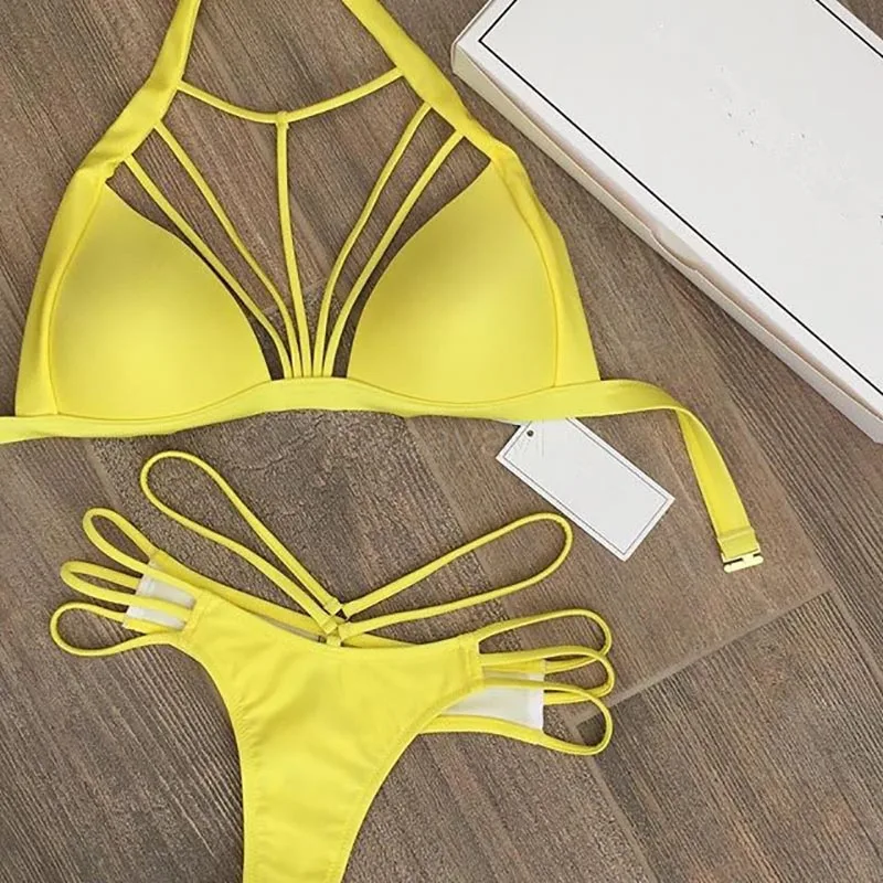 yellow two piece set swimsuit