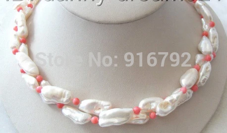 

(B0324) wonderful double 20mm white natural freshwater pearls &pink coral necklace 32