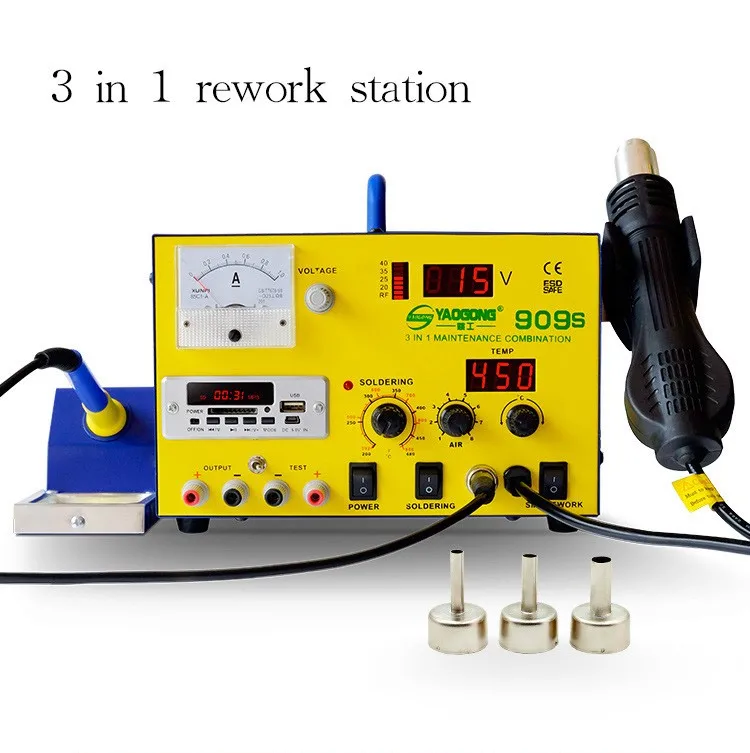 YAOGONG большое предложение 909S Autocut горячий воздух 3 в 1 DC источник питания паяльная станция