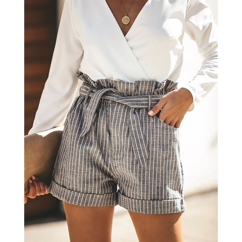 

2019 Fashion Women Ladies High Waist Summer Casual Striped Beach Hot Shorts