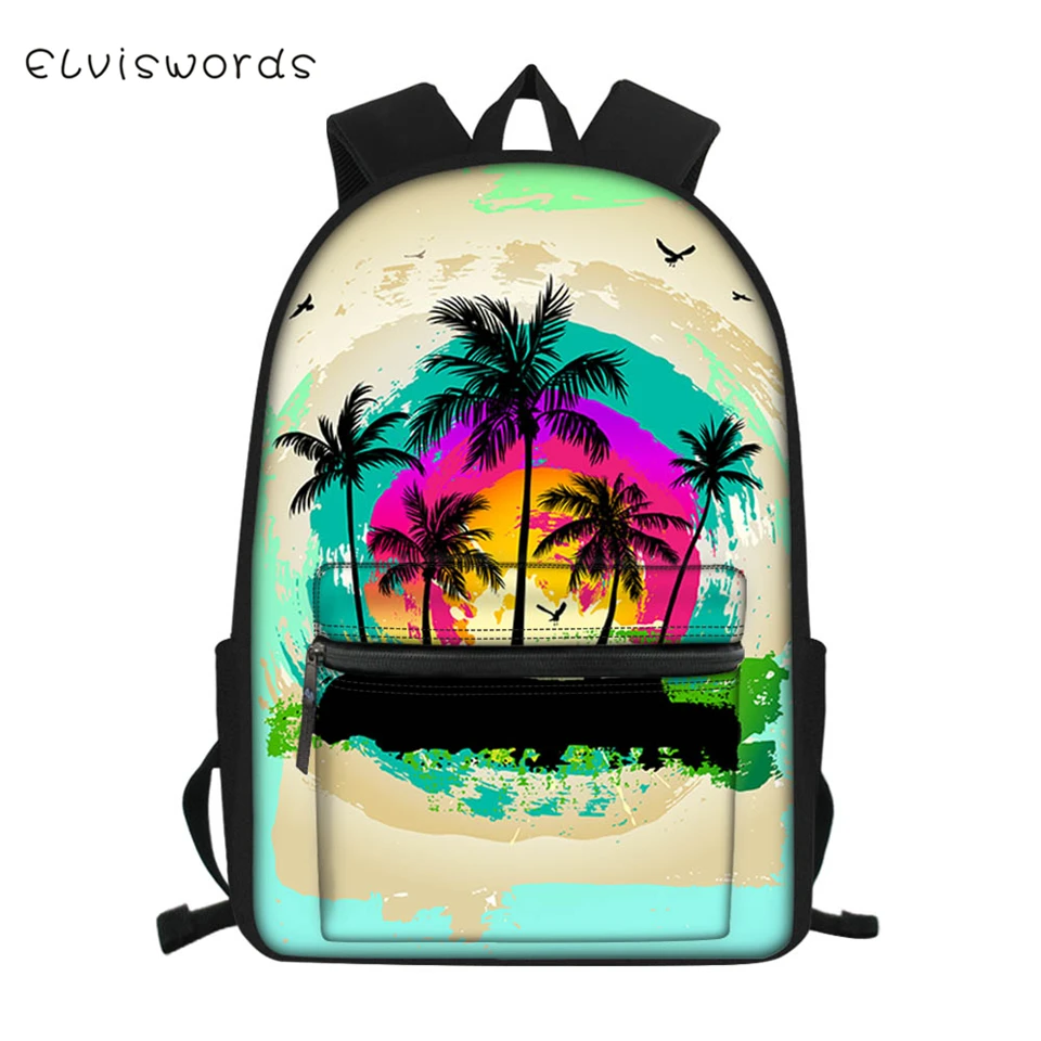 

ELVISWORDS Fashion Children's School Backpack Seaside View Pattern Students School Book Bags for Boys Girls Travel Backpacks