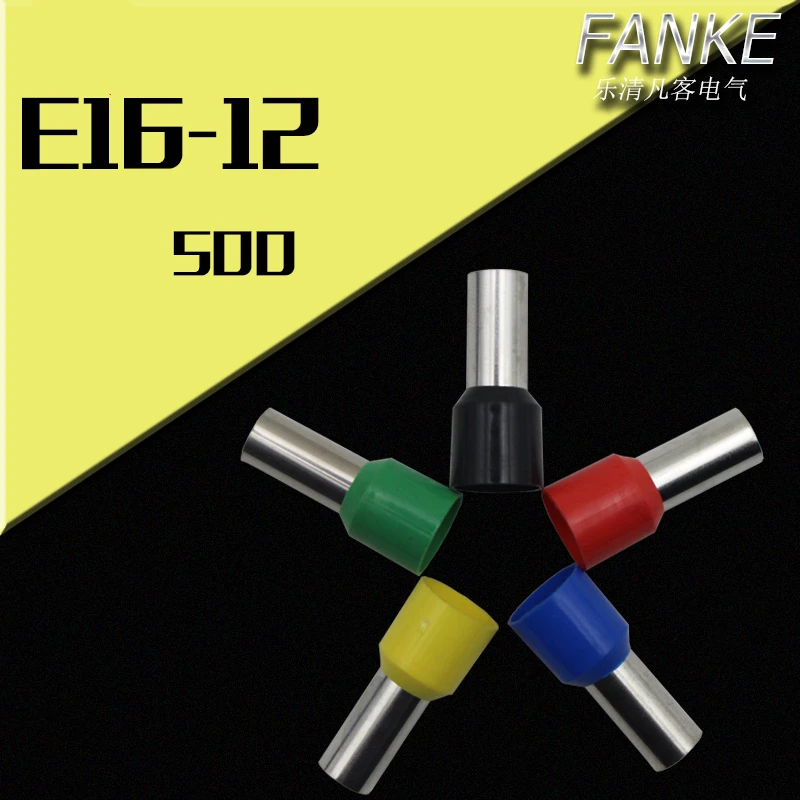 500PCS/pack E16-12 Cord End Pre-insulated Terminals Wire Connector Bootlace Ferrules For 5AWG 16mm2 12mmPin of Length Brass tube |