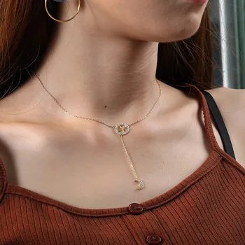 

Silvology 925 Sterling Silver Tassel Moon Necklace Gold Full Zircon Light Luxury Pendant Necklace For Women Fashionable Jewelry