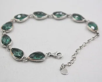 

Elegant Sterling S925 Silver Bracelet Green Chalcedony Section For Women Ladies Girl Bracelet 2019 7.9inchL Hot