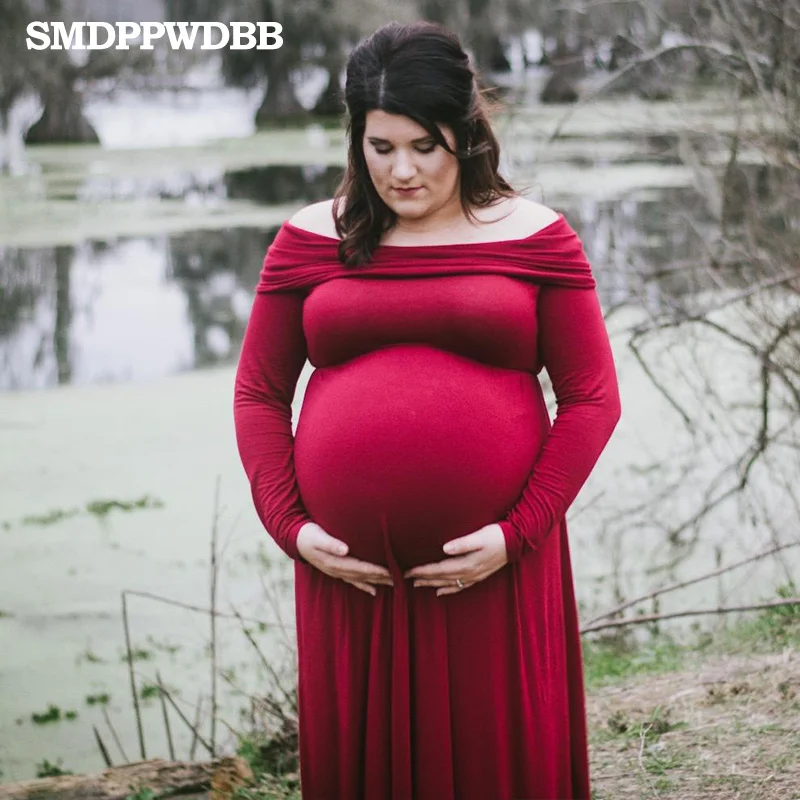

SMDPPWDBB Maternity Photography Props Pregnancy Dresses Maxi Maternity Dresses Plus Size Long Sleeve Shoulderless Cotton Dresses