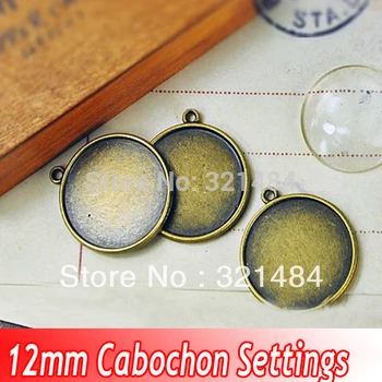

100pcs Antique brass alloy metal 12mm Earring Pendant Bracelet Charm Blank Base Tray Bezel Cameo Cabochon Setting