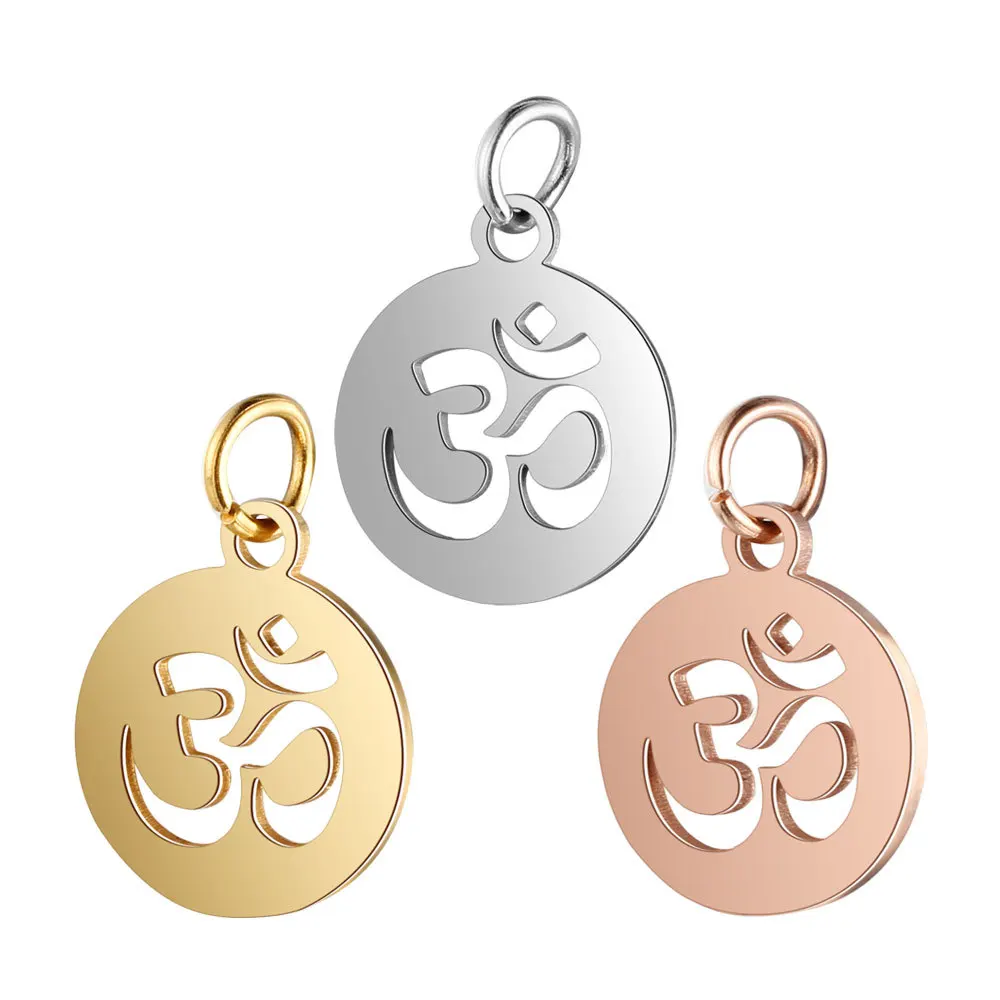 

5pcs Yoga Chakra Stainless Steel Charm High Polished Stainless Steel OM Yoga Pendant for DIY Necklace Bracelet Jewelry Making