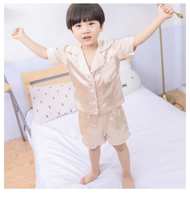 Summer silk touch satin girls pajama set boys sleepwear baby sleepwear