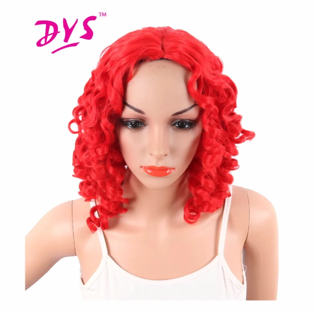 Deyngs Red Color Short Bouncy Curly Wigs For Black And White