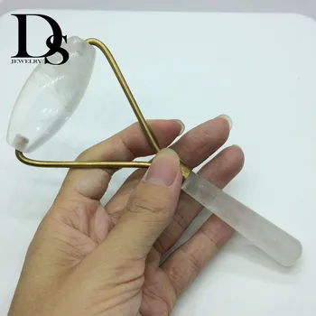 

Natural Crystal Facial Roller Jade Clear Rock Quartz Massager Skincare GuaSha Wrinkle Removal Stick with Alloy Silver-Plated