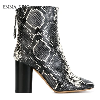 

Autumn Winter Ankle Boots for Women Comfortable Snake Pattern Round Heels Short Plush Botines Mujer Sexy Gorgeous Women's Shoes