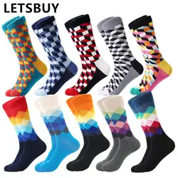 LETSBUY Лидер продаж Мужские дышащие удобные хлопковые носки в полоску в клетку с геометрическим узором в клетку модный дизайн