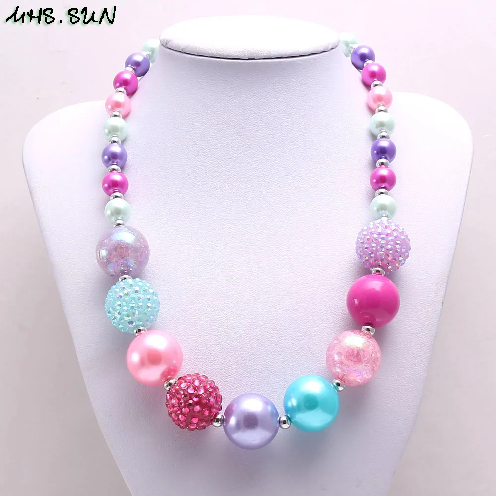 MHS.SUN New arrival child chunky beads necklace colorful girls bubblegum necklace handmade jewelry for kids toy gift 1pcs