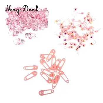 

50pcs Mini Rattles 50pcs Safety Pins 50pcs Pacifier Charms Girl Baby Shower Favors Party Game Table Decoration Pink