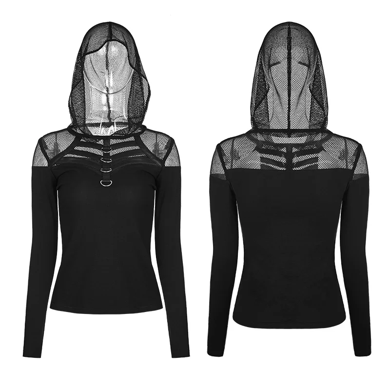Punk Rave Hooded Long Sleeve T-shirt black sexy women casual rock personality women summer t shirt top WT495 Punk Rave Hooded Long Sleeve T-shirt black sexy women casual rock personality women summer t shirt top WT495