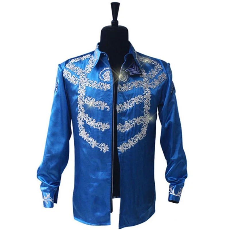Rare Fashion MJ Michael Jackson US England THIS IS IT Handmade 100% Crystal On Silver Printing Shirt Jacket In 3 Color 3