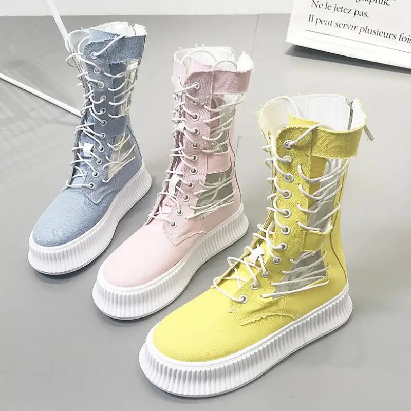 

Fashion Platform Sneakers For Women High Top Casual Shoes Ladies Trainers breathable Hollow Women canvas shoes chaussures femme