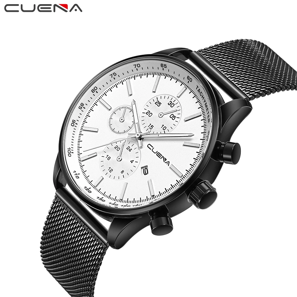

CUENA Men Watch Analog Quartz Watches Luxury Rose Waterproof Fashion Stainless Steel Wristwatches for Gift