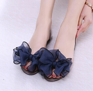 

New Women Girls Sandals Flats Flower Elegant Cool Bow Flower Jelly Shoes Transparent Crystal Fish Head Flat Sandals .JYML-268-9