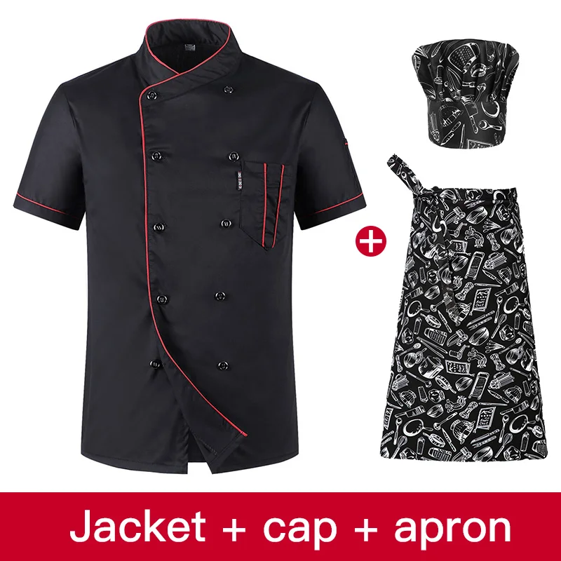 Sanxiaxin, унисекс, кухонная Униформа шеф-повара, для пекарни, обслуживания еды, повара, рубашка с коротким рукавом, дышащая, двубортная, куртка повара, одежда - Цвет: Clothes apron hat