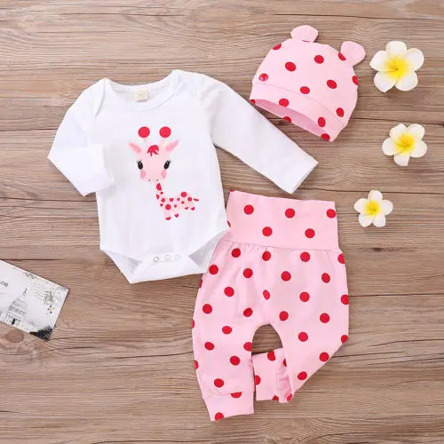 Baby Girls 3Pcs Clothes Set Long Sleeve Romper Tops Polka Dot Pants Outfits UK