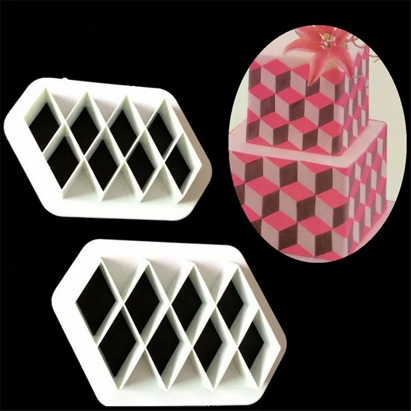 TTLIFE 2pcs DIY Diamond Cookie Cutter Rhombus Fondant Cake Biscuit Molds Pastry Decoration DIY Tools Confectionery Baking Moulds