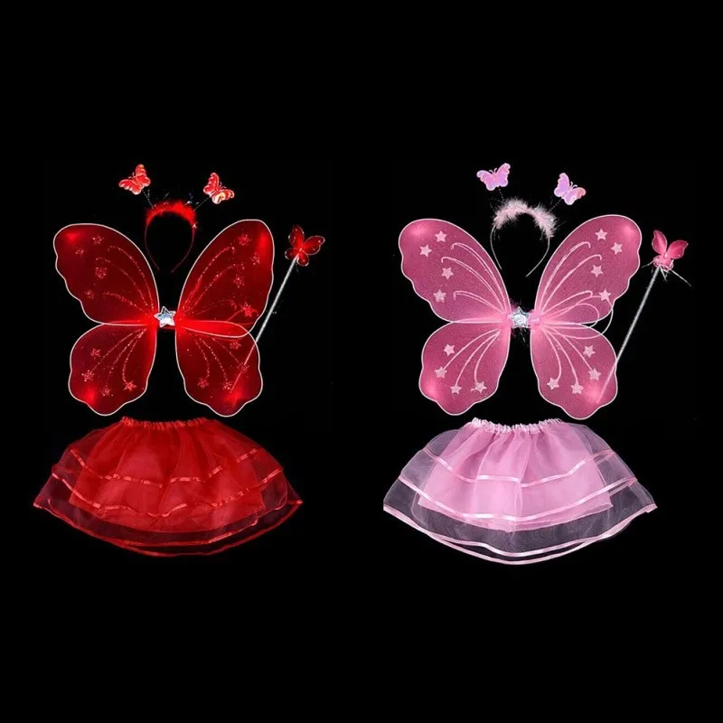 Сказочный Детский костюм принцессы; комплект из 4 предметов: юбка-пачка с крыльями бабочки и повязкой на голову