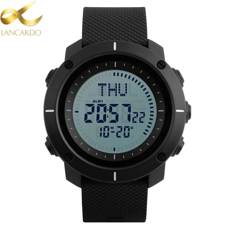 Мужские модные спортивные часы Lancardo часы с компасом 3 повторитель сигнала тревоги хронограф 50 м водонепроницаемый задний свет цифровые наручные часы