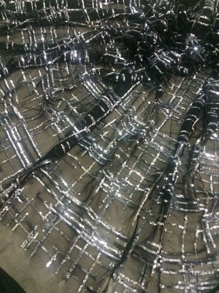 

S-8131 african french net lace fabric with sequins tulle mesh lace fabrics