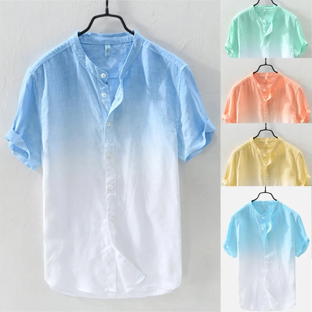 

JAYCOSIN Shirts Summer 19new Men Breathable Collar Hanging Dyed Gradient Shirts Beach blouses Cool Eid Holidays clothes 507