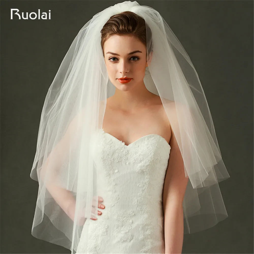 

Hot Sale High Quality Tulle Cut Edge Wedding Veils with Comb White Ivory Bridal Veils Wedding Accessories veu de noiva FV15