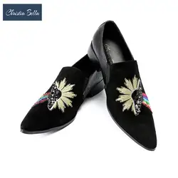 Christia Bella мужские лоферы Вельветовое платье Обувь Bling цветочной вышивкой Шлёпанцы для женщин без застежки повседневная обувь Мужская обувь
