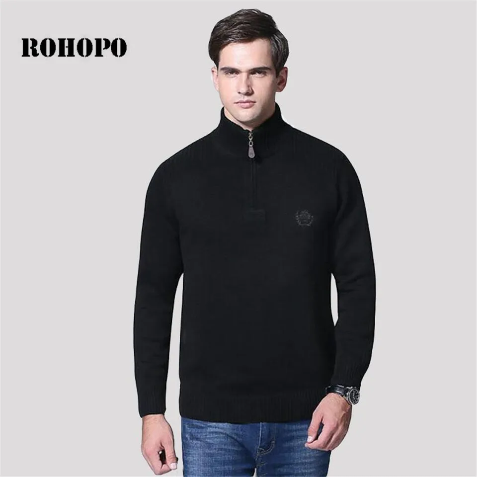 ROHOPO Повседневный пуловер на молнии с воротником в стиле милитари, свитер, Свободная трикотажная одежда для мужчин