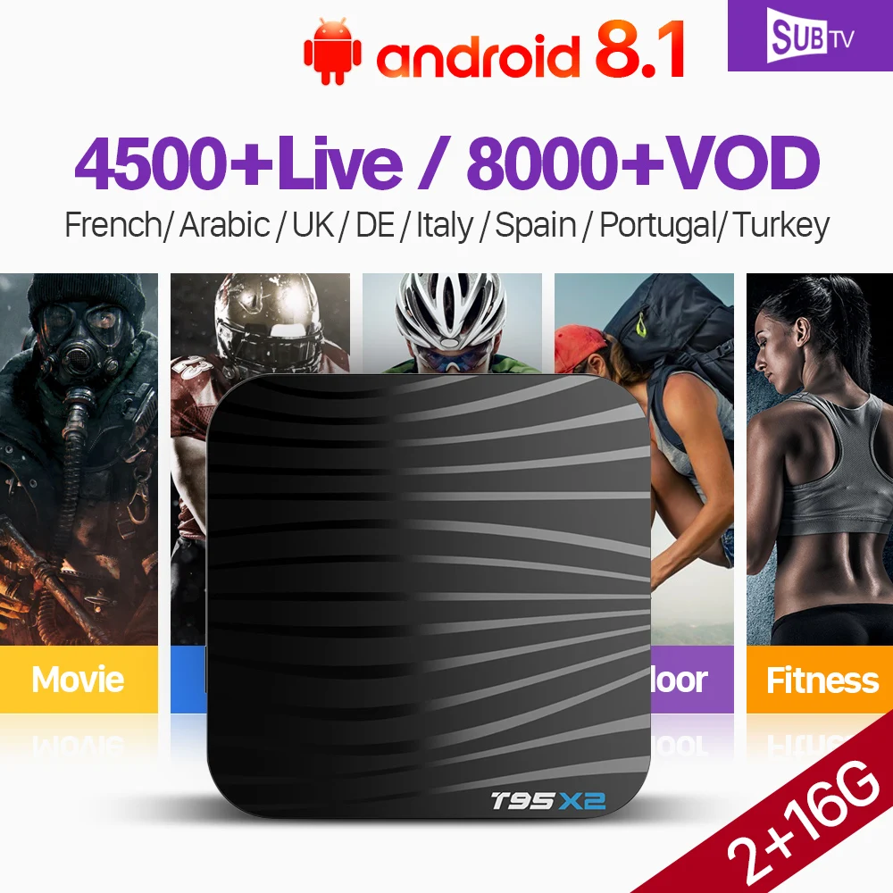 

T95X2 Android 8.1 Smart Tv Box S905X2 With 1 Year SUBTV Iptv Subscription Europe 4k Full HD French Arabic Italy UK Portugal Iptv