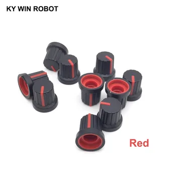 New 10 Pcs Red 6mm Shaft Hole Dia Plastic Threaded Knurled Potentiometer Knobs Caps conductive plastic potentiometer bi 6187 110a r1k axis 6mm