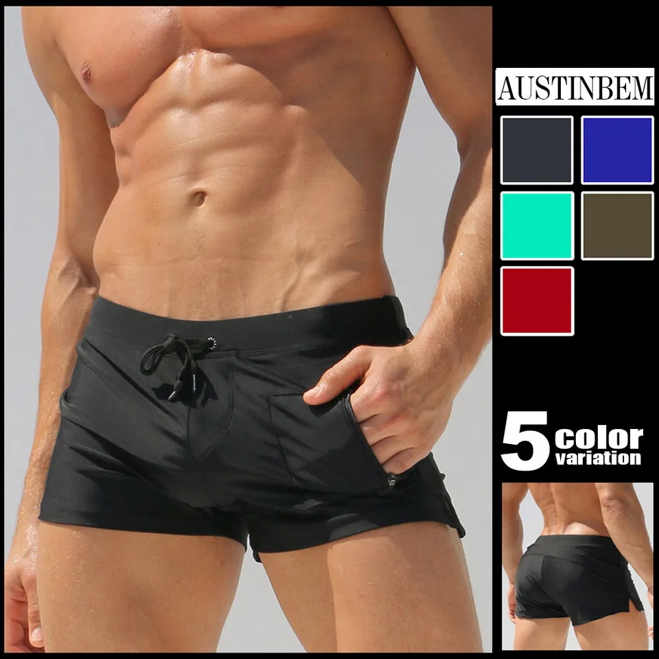 

Men Swimming Trunks Men's Trunks Zipper Design Front Pocket Boxer Trunks Swimsuit Sexy Swimming Trunks Swim Briefs Beach Shorts