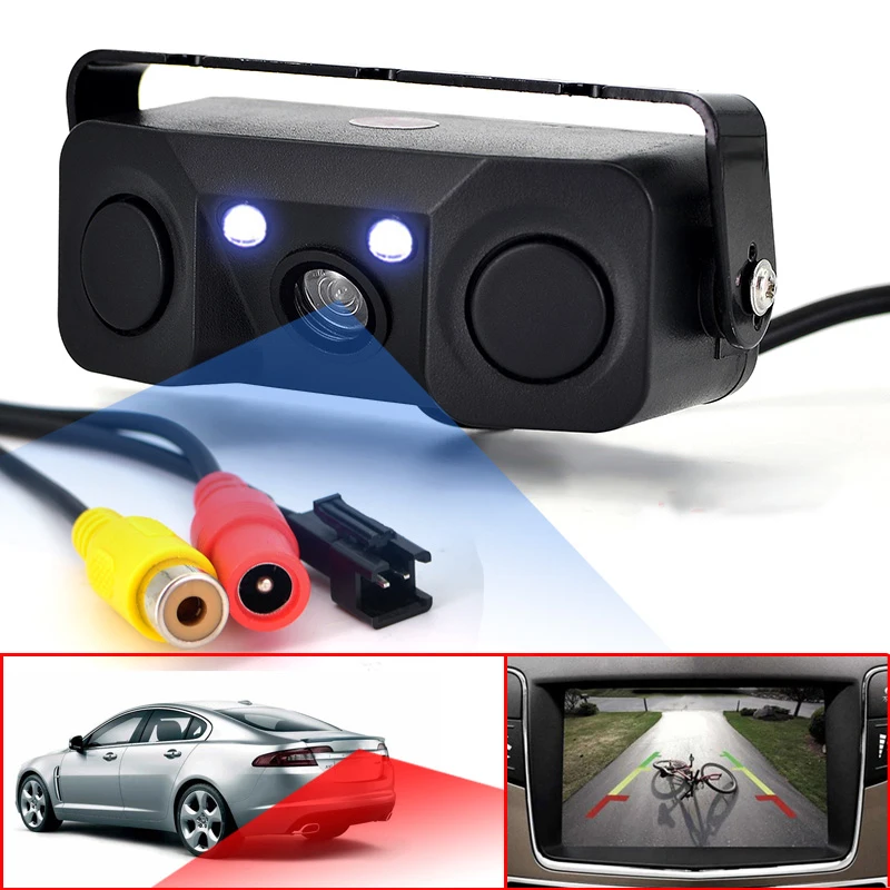 3 IN 1 Video Parking Sensor Car Reverse Backup Rear View Camera BiBi Alarm Indicator Anti