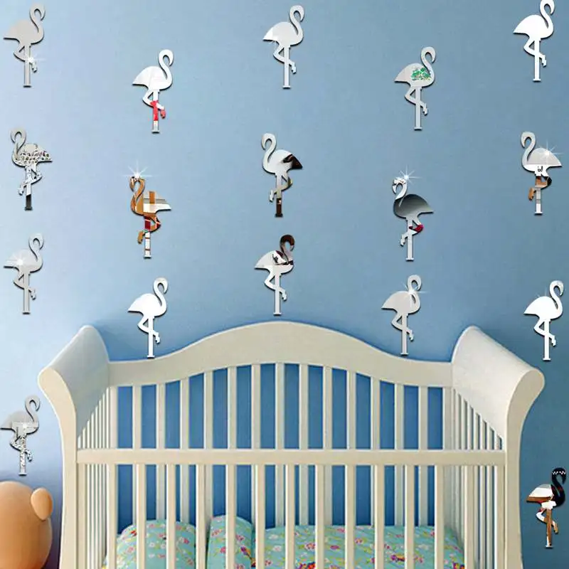 

3D Acrylic Flamingo Wall Stickers Mirror Stickers Art DIY Home Children's Room Decor Removable Wedding Decoration Wall Decals F