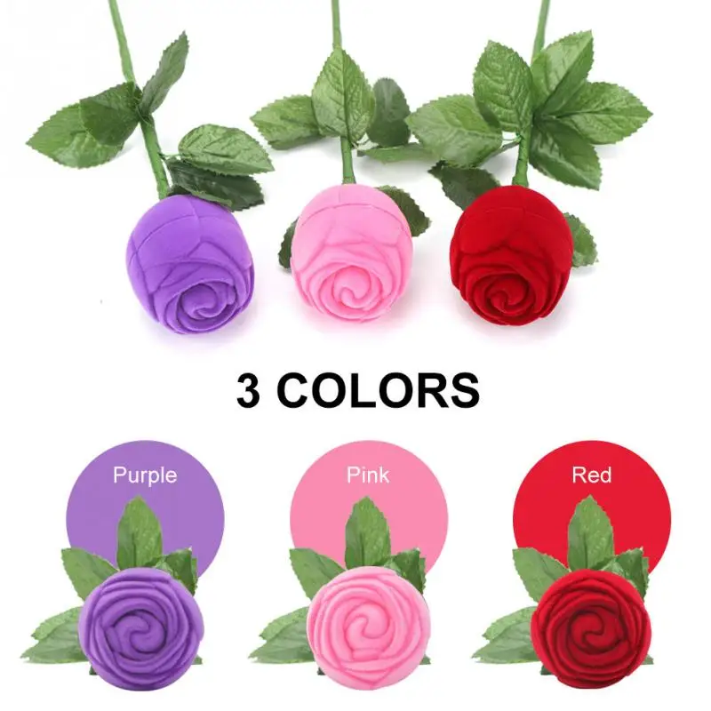 

Rose Head with Long Handle Long stemmed Flower Ring Box Wedding Gift Box Fashion Valentines Engagement Box Jewellery Packaging