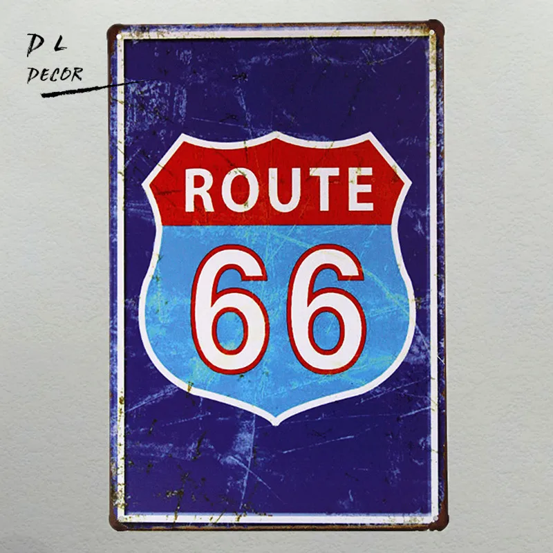 DL- Route 66 Tin Sign wall Art Home Cafe Vintage Iron/Metal Paintings Mix order 20*30 CM