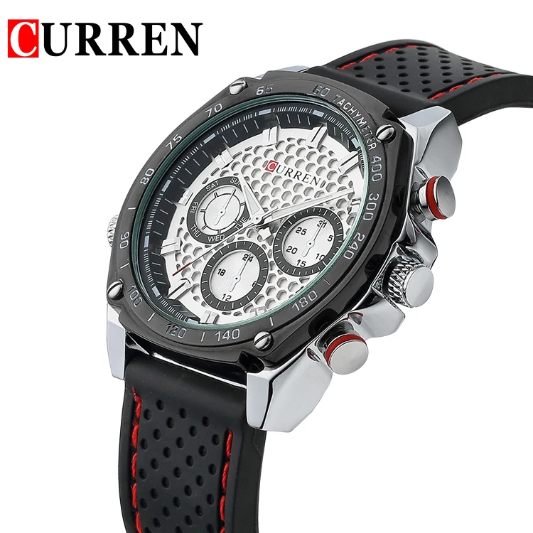 Новые спортивные военные часы Curren, Брендовые Часы с циферблатом, черные мужские наручные часы с кожаным ремешком, водонепроницаемые наручные часы 3ATM