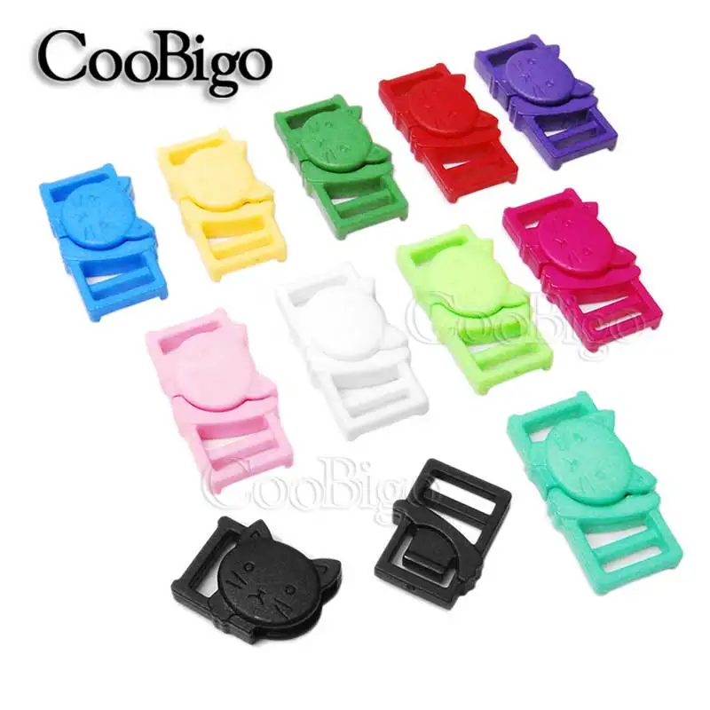 

50pcs Plastic Colorful 3/8" Cat-Head Safty Breakaway Buckles For Underwear Pets Collar Bag Webbing Garment DIY Accessories