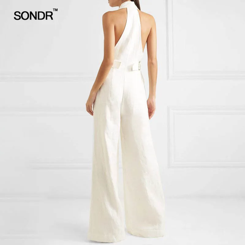 SONDR 2019 summer simple casual solid color women's broad-leg casual pants loose sexy deep V neck neck jumpsuit women SONDR 2019 summer simple casual solid color women's broad-leg casual pants loose sexy deep V neck neck jumpsuit women