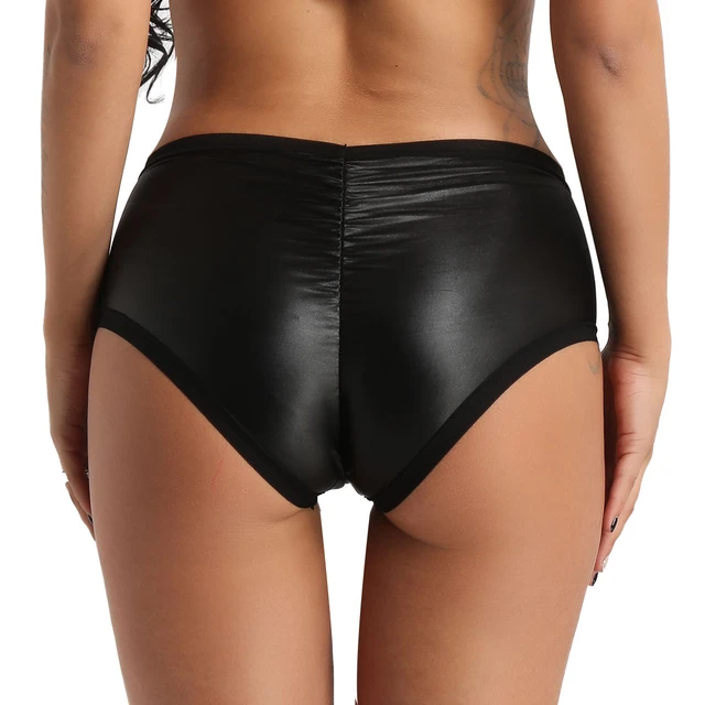 New Arrival Female Women Lingerie Wet Look Faux Leather Back Ruffled  Stretchy Bikini Briefs Underwear Underpants For Nightwear - Panties & Briefs  - AliExpress
