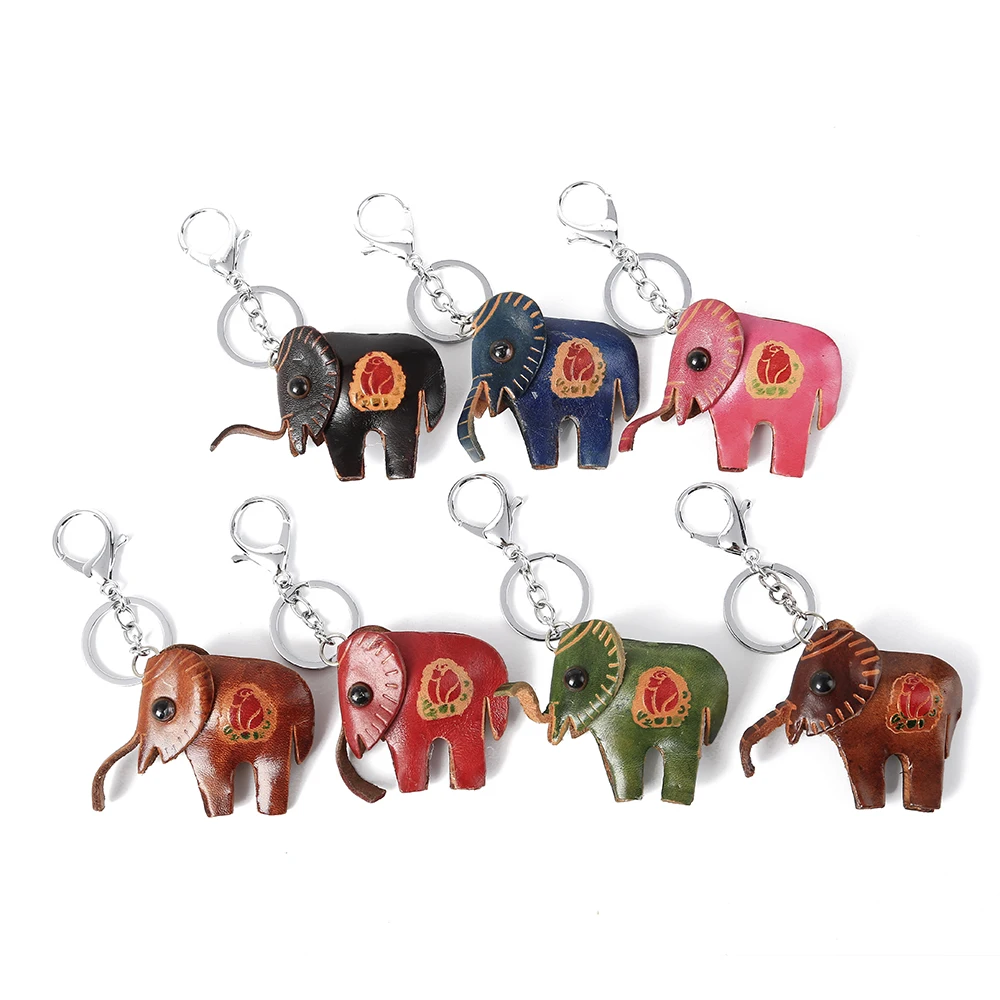 

Flyingforest Leather keychain cute mini Elephant key chains lovely girls key ring llaveros para mujer Genuine Leather chaveiro