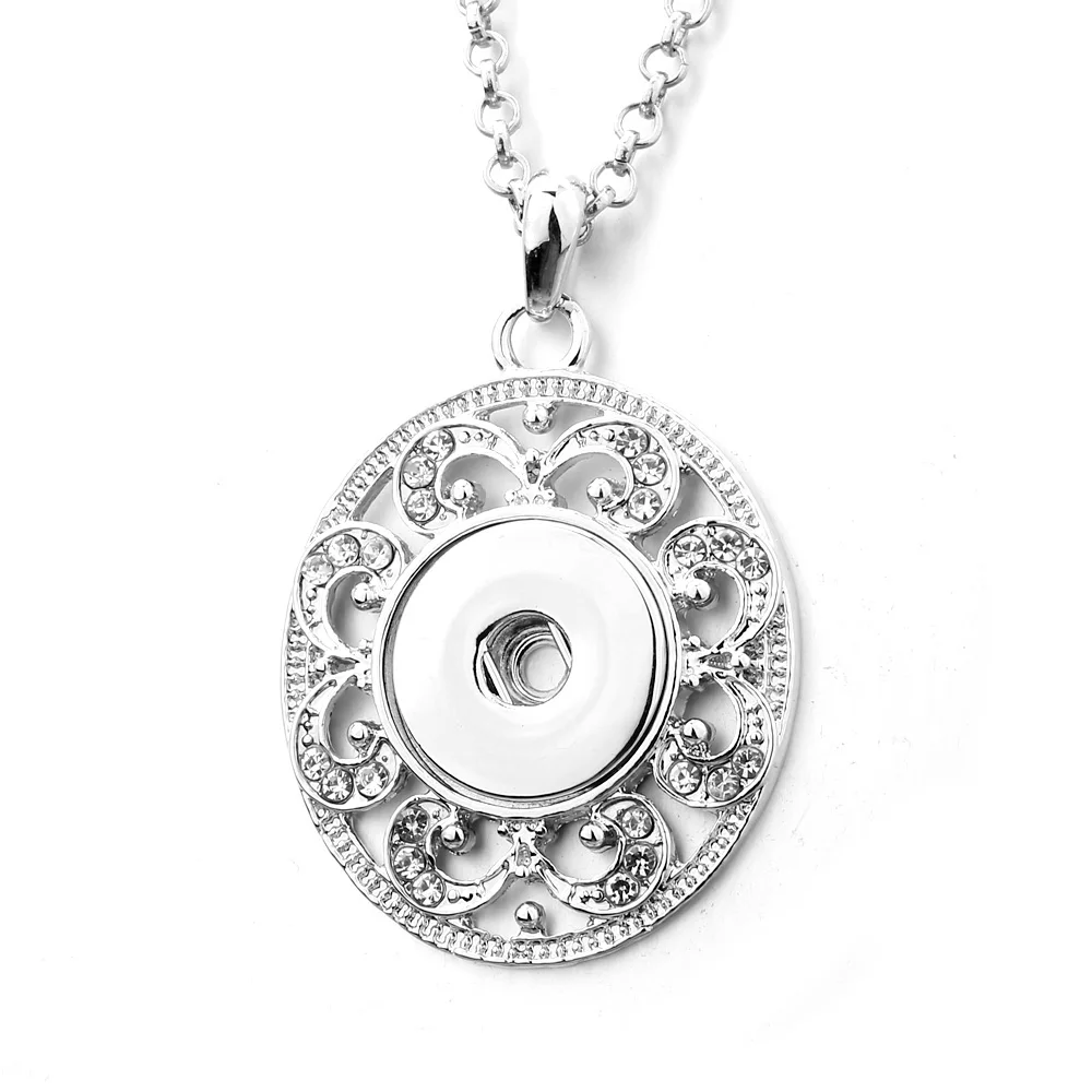 

New Snap Jewelry Crystal Round Flower Pendants Snap Button Necklace with Chains Fit 18mm Snap Button Jewelry for Women