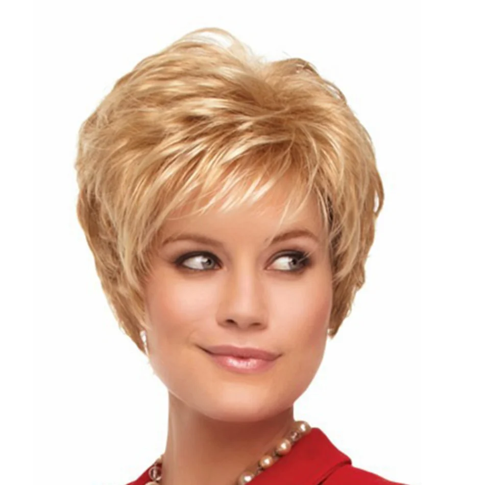 

Fashionable Gold Short Wig Synthetic Lace Wig Wave Curly Hair Extensions Styling Tool High Temperature Wire Fiber